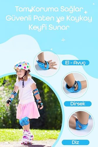6'lı Yüksek Koruma 3-12 Yaş Paten Scooter Bisiklet Kaykay Diz Dirsek El Koruma Koruyucu - Görsel 3