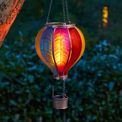Alternative view of Solar Bahçe Lambası Alev Efektli - Sıcak Hava Balonu Tasarımlı Dekoratif Dış Mekan Aydınlatma, Asılabilir Renkli Cam Fener, Otomatik Gece Sensörlü Balkon Veranda Balkon Dekorasyonu