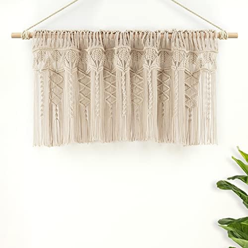 Lush Decor Boho Makrame Dokulu Pamuk Saçak/Mutfak Perdesi/Duvar Dekoru, 50,8 cm U x 127 cm G, Nötr