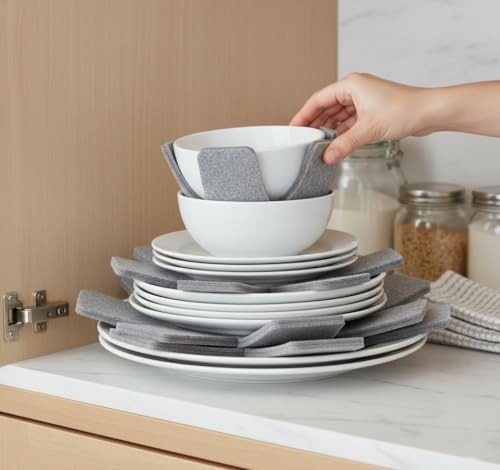 Alternative view of 6 Adet Keçe Tencere ve Tabak Koruyucu – 30 cm Çizilme ve Kırılma Önleyici Porselen, Tava ve Tencere Ayıracı, Mutfak Saklama Keçesi, Tabak Arası Koruyucu Pad Seti