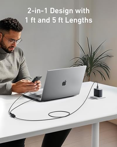 Alternative view of 2-in-1 USB-C to USB-C 140 W Kablo A8895, Siyah