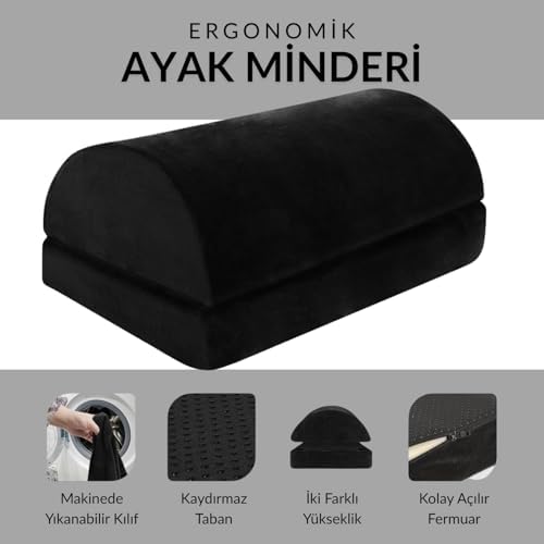 Klasse Ergonomik Visco Ayak Minderi, Oyun Koltuğu ve Ofis Koltuğu için Anti Alerjen Ayak Yastığı, Ayak Koyma Yeri Taburesi, Çok Amaçlı Rahatlatıcı Yarım Silindir İki Parça Masa Altı Ayak Desteği - Görsel 3