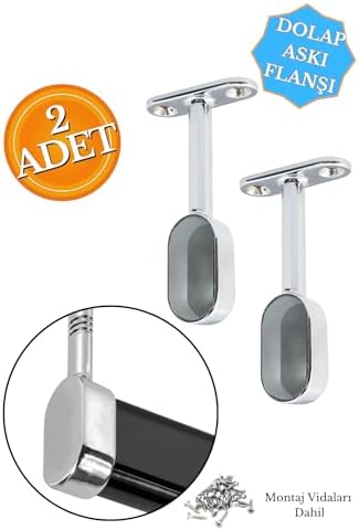 Krom Oval Kapalı Mobilya Boru Askı Flanşı, Dolap İçi Elbise Askılık Borusu Aparatı, Montaj Vidaları Dahil, 7.5 cm Yükseklik, 2 Adet