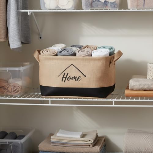 Dikdörtgen Jüt Düzenleyici Sepet (24x17x14 cm) – Krem Renk Katlanabilir Kumaş Kulplu Organizer | Ev, Mutfak, Banyo, Çocuk Odası ve Ofis İçin Çok Amaçlı Saklama Kutusu 2 MODEL (KREM-SİYAH) - Görsel 3