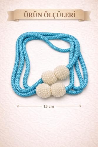 Alternative view of Manyetik Perde Tutucu Halat, Dekoratif Boncuklu Perde Bağlama Aparatı, Ayarlanabilir Esnek Uzunluk, Stor Tül Fon Perde Aksesuarı, Dekoratif Manyetik Perde Bağlama Halatı (Mavi)