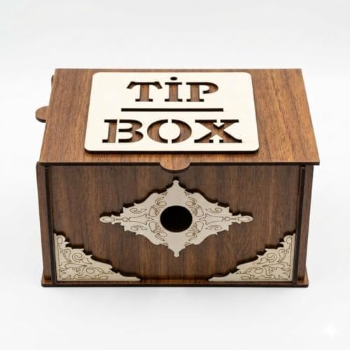 Ahşap Bahşiş Kutusu (Tip Box), Dekoratif Para Kutusu, Kilitli Tasarım, Kafe ve Restoran İçin - Görsel 3