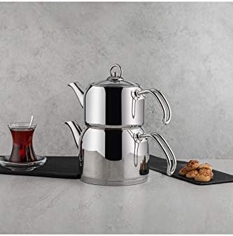 Nehir Modern Mini Küçük Boy 0.8-1.6 Lt. Paslanmaz Çelik Çaydanlık Takımı