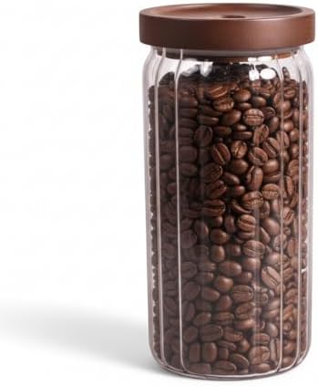 Akasya Kapaklı Çizgili Cam Kavanoz (1000ml /1 Litre) | Hava Geçirmez, Modern Fitilli Tasarım Gıda Saklama Kabı | Kahve, Çay, Kuruyemiş ve Bakliyat Kavanozu (9x20cm)