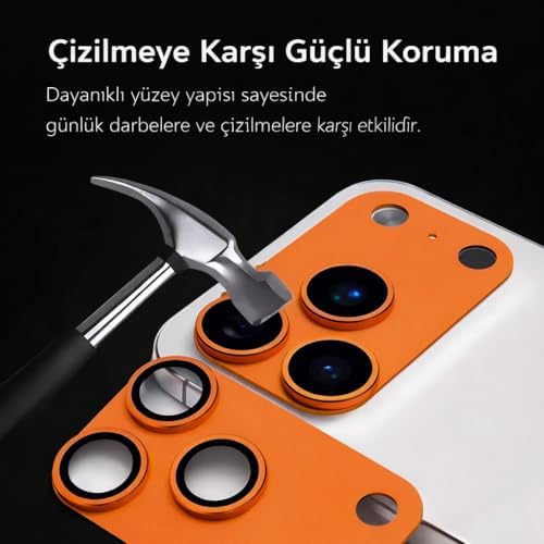 iPhone 17 Pro/Pro Max için, Kamera Lens Koruyucu, Mavi, Beyaz,Turuncu, Temperli Cam, Çizilmeye Dayanıklı, 360° Koruma (17 Pro/Beyaz) - Görsel 3