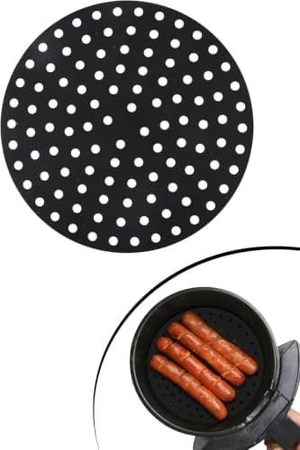 Ivory Air Fryer Silikon Pişirme Matı | Yüksek Isıya Dayanıklı Kare Hava Fritözü Matı, Yapışmaz Delikli Yeniden Kullanılabilir Silikon Pişirme Altlığı (Model: Ivo-sl121) (Siyah, Oval)