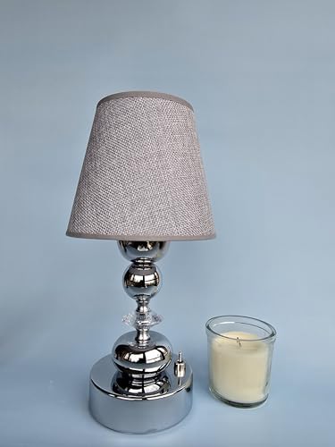 ABAJUR, PİLLİ ABAJUR, PİLLİ MASA LAMBASI,PİİLİ GECE LAMBASI, AÇIK GRİ ŞAPKA KRT.YUVARLAK KÜRE TOP KROM AYAK