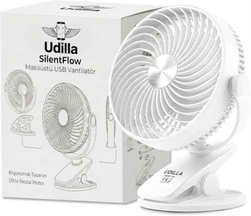 1800 mAh Bataratyalı USB Mini Vantilatör Fan Klipsli Sabitleme - 360° Ayarlanabilir - Ultra Güçlü Hava Akımı ile Süper Serinlik Hissi - Sessiz, Portatif, Taşınabilir (Beyaz, Klipsli)