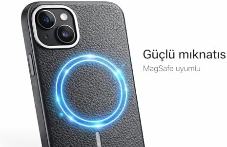 iPhone 13/14 ile Uyumlu MagSafe Kılıf, Premium Deri Görünümlü, Kamera Korumalı, Güçlü Mıknatıslı Telefon Kılıfı,Siyah + 9H Anti Statik Temperli Kırılmaz Cam Ekran Koruyucu Hediyeli - Görsel 2