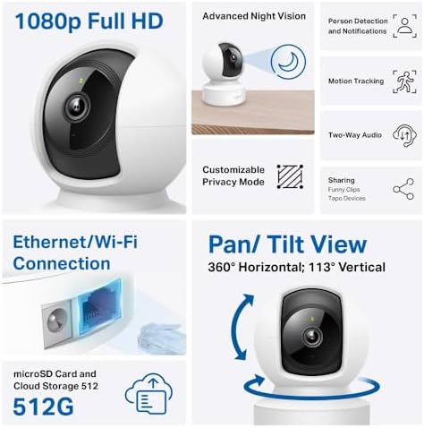 Alternative view of C202, 1080P Full HD, Hareket Tespit ve Takibi, 360°, 9m Gece Görüşü, Çift Yönlü Ses, Alarm, Bulut/Yerel Depolama, Bebek Ağlaması Tespiti, İç Mekan Ethernet/Wi-Fi Güvenlik Kamerası