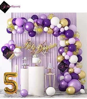Bkmc 5 Yaş Macaron Mor Balon Zinciri Seti Gölge Mor Altın Balon Dekorasyon bmcNM767