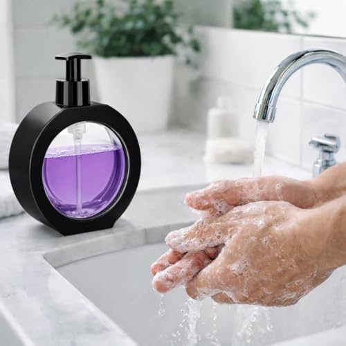 Yuvarlak Şekilli Şık Sıvı Sabunluk & Deterjanlık Sıvı Sabun Haznesi Banyo Sabunluğu Mutfak Deterjanlığı Deterjan Haznesi 350 ml (Krem)