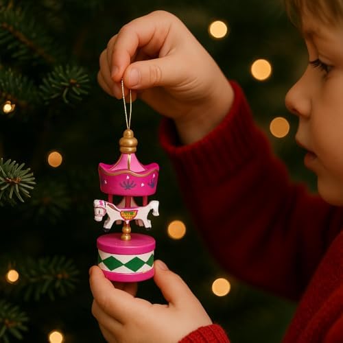 6’lı Ahşap Mini Atlıkarınca Süs Seti – Vintage Asılabilir Noel Ağacı ve Masa Dekoru, Renkli El Boyama Tasarım, Ev, Parti ve Hediye için Dekoratif Aksesuar