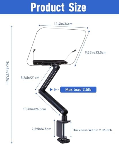 Ayarlanabilir Masa Kenarı Kitap ve Tablet Standı – 360° Dönebilen, 87.5cm Yükseklik Ayarlı, Kelepçeli Metal Kol, Şeffaf Akrilik Panel, Kitap Okuma, Tablet, iPad ile Uyumlu | P87 - Görsel 3