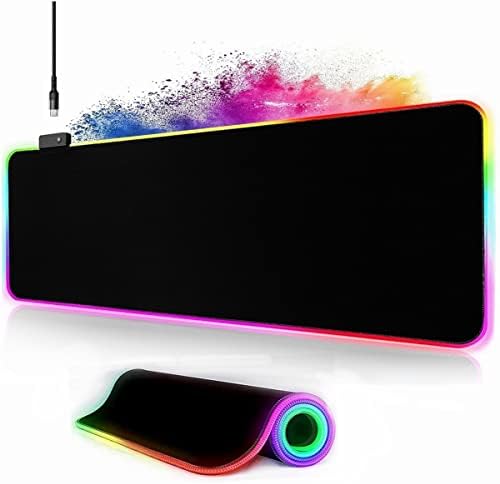 Alternative view of Owege Oyun fare altlığı XXL 800 x 300 mm RGB fare altlığı, büyük, 14 aydınlatma modu, 7 LED renk, dikişli kenarlar, su geçirmez, kaymaz, hassasiyeti artırır, komple siyah