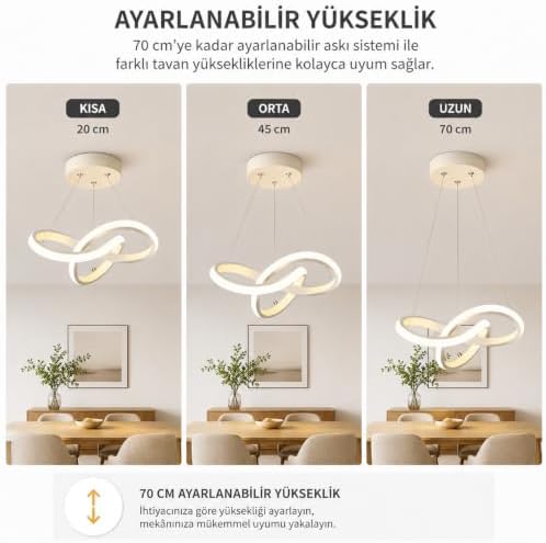 Alternative view of Aura Beyaz UltraPower LED Avize, Modern Sarkıt Tasarım, Alüminyum Gövde, 6500K Beyaz Işık, 36W, 25 cm Çap, Ayarlanabilir Yükseklik