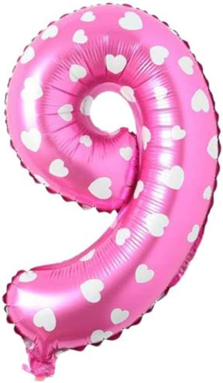 9 Rakamlı 16 İnç Pembe Kalpli Folyo Balon 36 CM (Pembe)