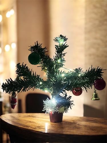 Alternative view of Mini Yılbaşı Ağacı, LED Işıklı, Kırmızı Saksılı, Yeşil ve Kırmızı, 25 cm, Plastik Yapay Çam, Noel Baba Süslemeli, Masa Üstü Dekoratif