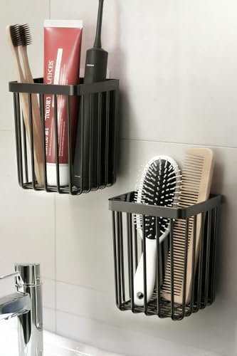 2'Li Set Yapışkanlı Diş Fırçalık, Saç Fırçası Tarak Düzenleyici, Banyo Düzenleyici Banyo Rafı Siyah - Görsel 3
