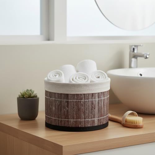 Alternative view of Yuvarlak Bambu Düzenleyici ve Saklama Sepeti – Çok Amaçlı Banyo, Makyaj ve Ofis Organizeri, Kumaş Astarlı Dekoratif Silindir Kutu (18x13 cm, Gri)