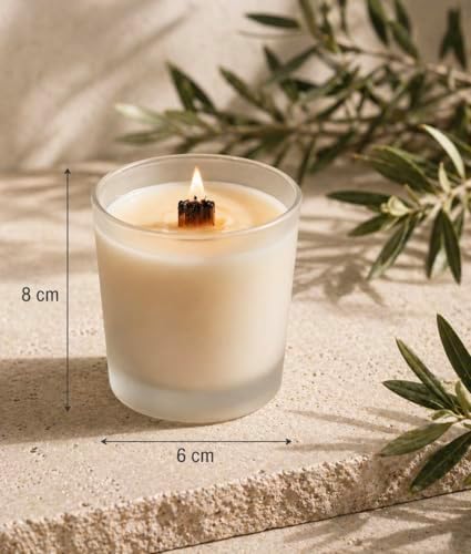 Lavanta Bergamot Yasemin Kokulu Mum 230 ml - Ahşap Fitil, Buzlu Cam Bardak, Uzun Yanma Süresi, Hediye Kutulu