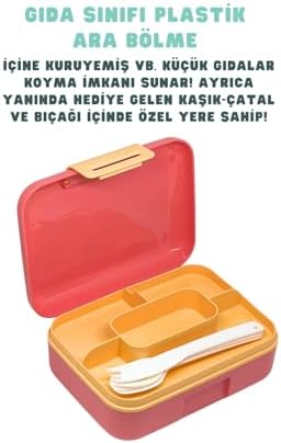 Alternative view of 1600ml Lunchbox Sevimli Kedi Desenli Tek Katlı 2 Bölmeli PP Plastik Sefer Tası Yemek Kutusu