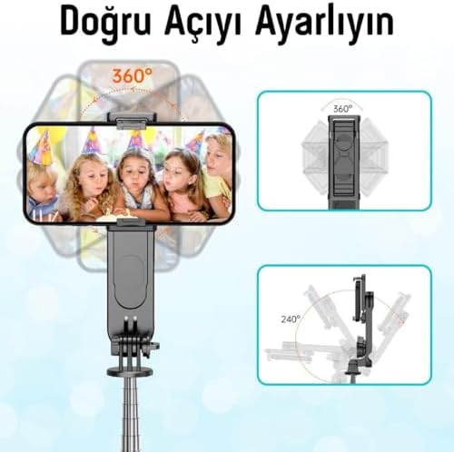 Alternative view of Infomax LED Işıklı Selfie Çubuğu & Tripod – 111 cm Uzatılabilir, 360° Döner Telefon Tutucu, Çıkarılabilir Bluetooth Kumanda, 3 Renk Modu & 9 Parlaklık Seviyesi, Apple ve Android ile Uyumlu