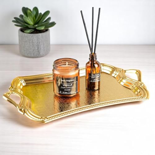 Osmanlı Motifli Dikdörtgen Metal Servis Tepsisi – Kulplu 2 Kişilik Sunum Tepsisi, 37 x 23 cm, 373 g, Gold ve Gümüş Renk Seçeneği (Altın Sarısı) - Görsel 2
