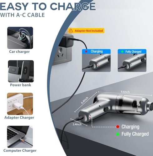 Araba Süpürgesi Taşınabilir Kablosuz, 3'ü 1 Arada Şarj Edilebilir Süpürge, 18000 PA Yüksek Güçlü Fırçasız Motor, 4000mAh, Ev, Ofis, Bilgisayar için Çoklu Başlıklı Taşınabilir Süpürge, LT-126