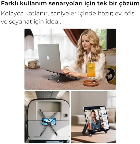Manyetik 3’ü 1 Arada Ayarlanabilir Masaüstü Laptop, Tablet ve Telefon Standı – Katlanabilir Metal Gövde - Görsel 3