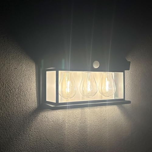 Panter Solar Güneş Enerjili Lamba, Hareket Sensörlü Duvar Lambası, Gün Işığı Filament LED Solar Aplik, 3 Modlu, IP65 Su Geçirmez, Bahçe Balkon Teras Garaj Dış Mekan Aydınlatma (3 Ampul)