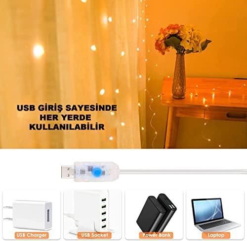 3x3 Metre Peri Led Kumandalı Perde Asma Kancalı Peri Led Yılbaşı Led Gün Işığı Led Işık 8 Modlu Parti Işığı Dekoratif Işık Led Saçak Led Işık Perde Led Yılbaşı Dekorasyon - Görsel 2