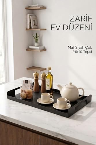 Alternative view of Metal Çay Tepsisi Siyah Sunum Tepsisi Servis Tepsisi Dikdörtgen Dekoratif Tepsi Kahve Çay Servis Tepsisi Mutfak Banyo Organizer Tepsi
