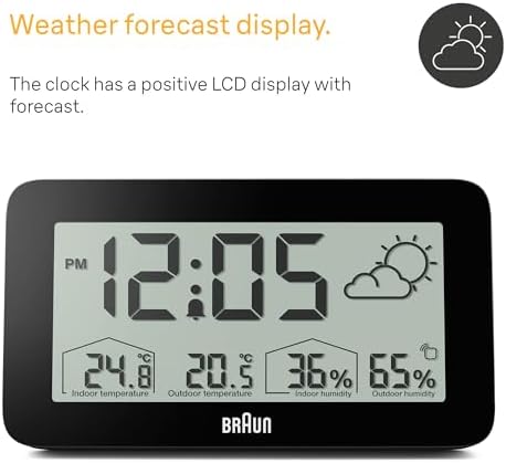 Alternative view of Dijital Hava İstasyonu Saat İç ve Dış Mekan Sıcaklık ve Nem, Tahmin, LCD ekran, hızlı ayarlı, Crescendo bip alarmı, siyah model BC13BP.