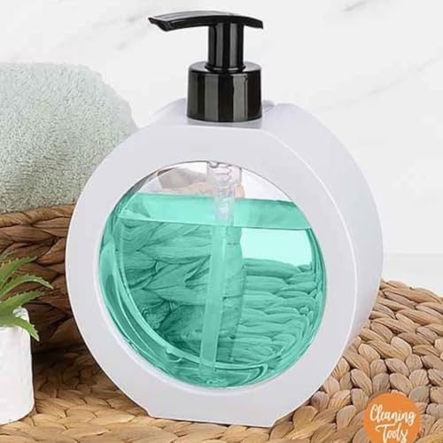 Alternative view of Yuvarlak Şekilli Şık Sıvı Sabunluk & Deterjanlık Sıvı Sabun Haznesi Banyo Sabunluğu Mutfak Deterjanlığı Deterjan Haznesi 350 ml (Krem)