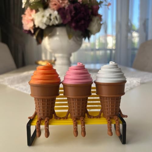 3'lü Renkli Dondurma Külahı Dekoratif Figür Seti - Sevimli Bacaklı Masaüstü Süs (Her biri 7.5 x 4.3 cm) BANK DAHİL DEĞİLDİR - Görsel 3