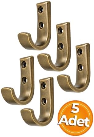 Metal Duvar Askısı, J Tipi, 5x3x1.8 cm, Montaj Vidaları Dahil, 5 Adet, Renk Seçenekleri (Antik Sarı) - Görsel 3