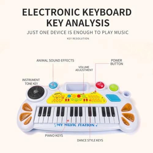 Elektronik Org Müzik Seti Mikrofonlu 45 cm Çocuk Piyano MP3 Girişli LED Işıklı Karaoke Oyuncak 3+ Yaş Beyaz