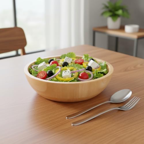 Doğal Bambu Salata Kasesi – 20cm & 25cm Çap Seçenekli El Yapımı Derin Ahşap Servis ve Karıştırma Kasesi | Meyve, Makarna, Çerez Sunumu | Çevre Dostu Mutfak ve Sofra Aksesuarı (ORTA BOY) - Görsel 3