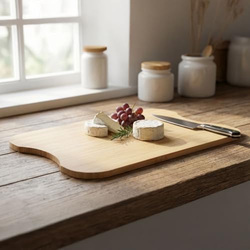 Doğal Bambu Doğrama ve Kesme Tahtası - Kesim Panosu - 33x24x1.5 cm Çok Amaçlı Sunum Tepsisi, Peynir ve Et Servis Tahtası