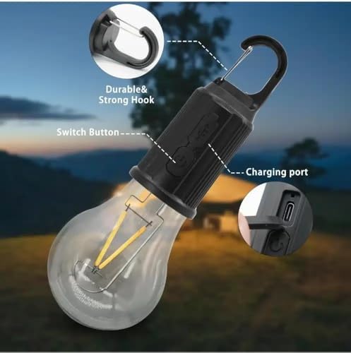Şarjlı Taşınabilir LED Ampul Lamba – USB ile Şarj Edilebilir, 3 Kademeli Işık, Asma Kancalı & Kamp, Bahçe, Dolap, Balkon, Banyo İçin Acil Aydınlatma (3200K) - Görsel 3