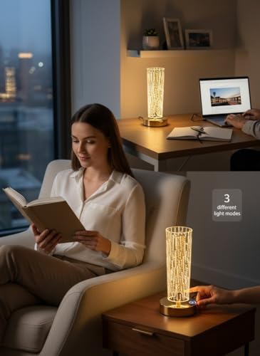 Alternative view of Şarj Edilebilir Kristal Masa Lambası, 3 Işık Modu, Dokunmatik Kontrol, USB-C Şarj Girişi, Kompakt Tasarım