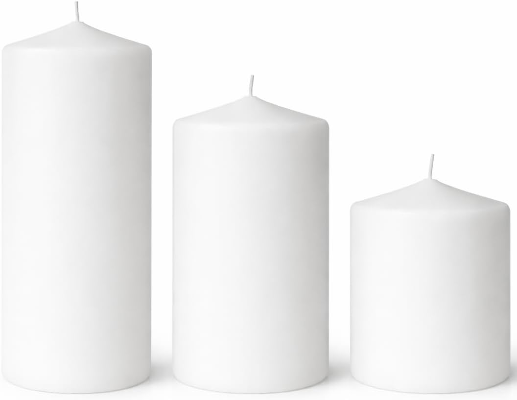 Alternative view of 3’lü Silindir Blok Mum Seti, Beyaz Dekoratif Sütun Mumlar, İçten Yanan Fitil, 7 cm Çap, 7,10,15 cm Yükseklik, Ev Dekorasyonu, Masa ve Özel Gün Süsleme Mum Seti
