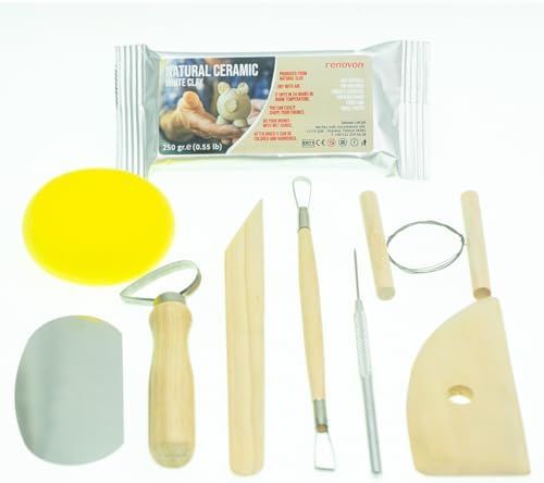 Alternative view of Ahşap Saplı Seramik ve Doğal Kil Hamuru Oyma Şekil Verme Alet Seti Yeni Başlayanlar İçin Ceramic Şekillendirme El Aleti Seti (Beyaz Kil/White Clay) Pottery Tool Kit