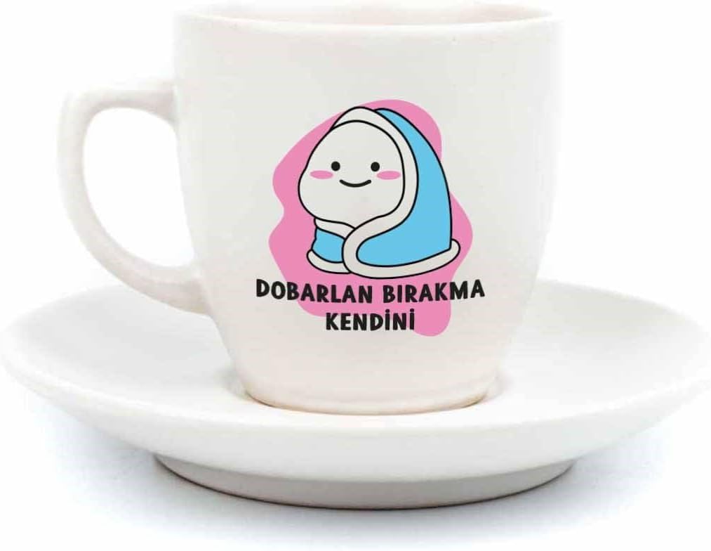 Dobarlan Bırakma Kendini Krem Türk Kahvesi Fincanı - Hediye Seramik Türk Kahvesi Fincanı