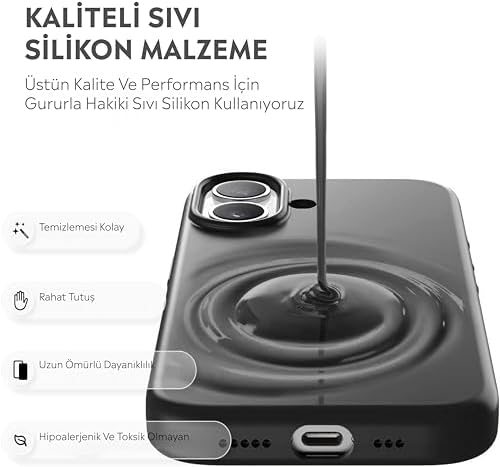 iPhone Kılıf İnce Sıvı Silikon 3 Katmanlı Tam Kaplamalı Yumuşak Jel Kauçuk Kılıf Kapak (Siyah, iPhone 17 Air) - Görsel 2